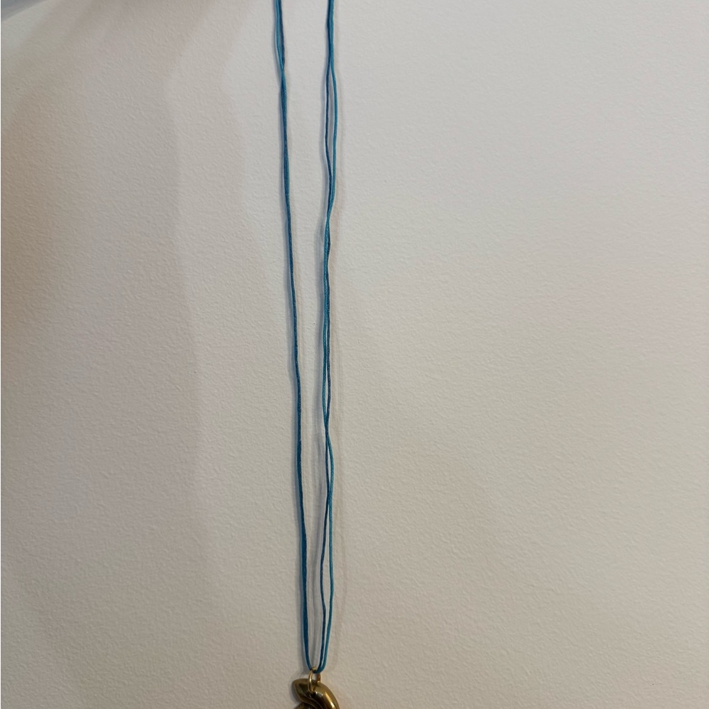 Blue Cord Necklace with Gold Pendant